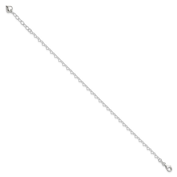 925 Sterling Silver Polished Puffed Heart Charm 9" + 1" ext. Fine Jewelry Anklet - Picture 2 of 7